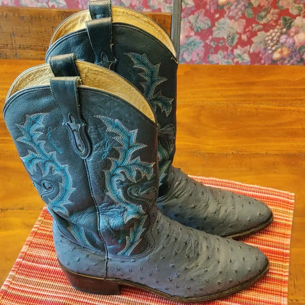 Dan Post Full Quill Blue Ostrich 9D boots - Picture 4 of 8